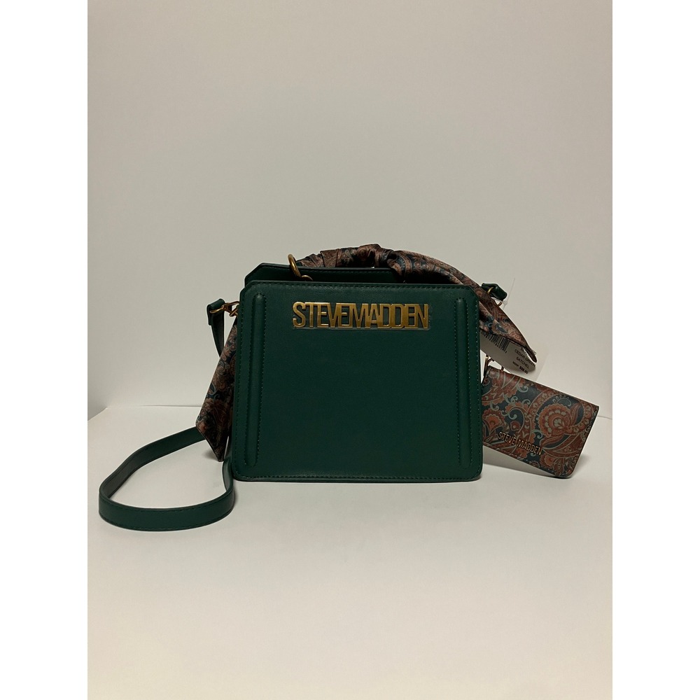 Steve Madden Womens Bevlynn Satchel OS Cedar Green Scarf Handle Crossbody NWT